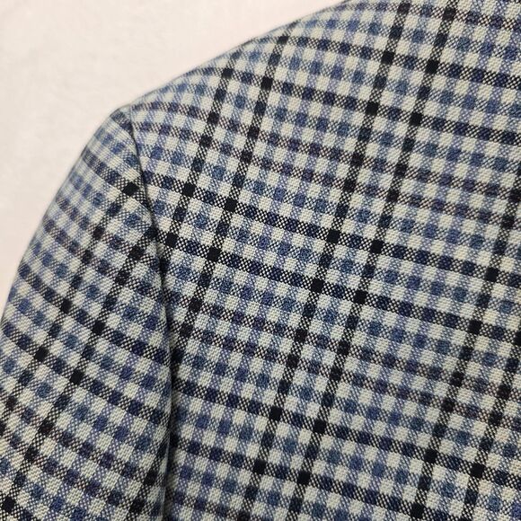 Enzo Tovare Blazer Mens 46R Blue Check Plaid Wool Sport Coat Two Button Lined - Picture 3 of 16